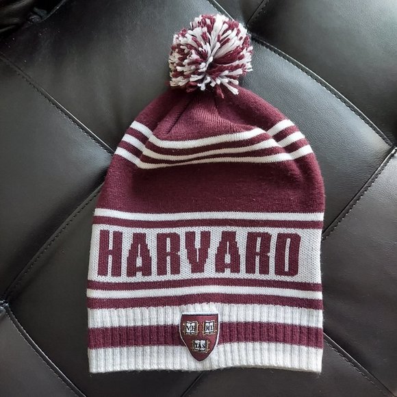 VINTAGE Adidas Harvard Crimson University beanie with Pom Pom Classic School Hat - Picture 1 of 7